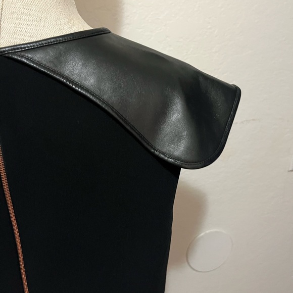 Rag & Bone New York Black Crepe Dress With Leather Trim Size 10 - Picture 6 of 7